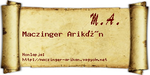 Maczinger Arikán névjegykártya
